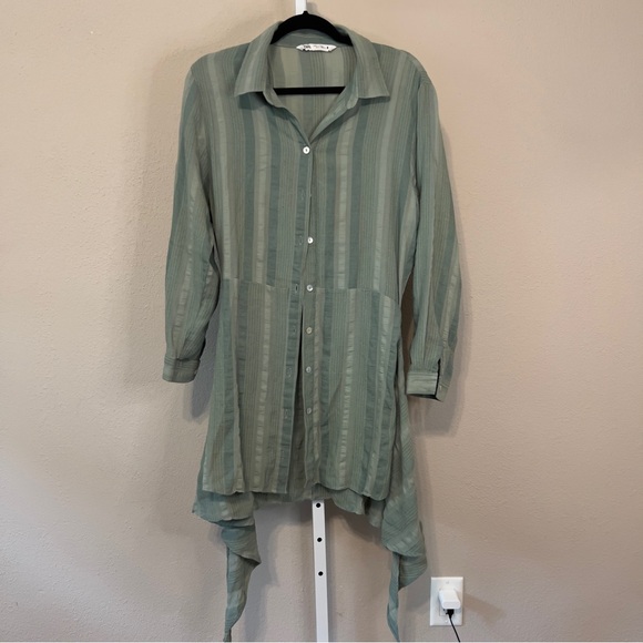 Zara Dresses & Skirts - Zara Sage Green Striped Tunic with Asymmetrical Hem
